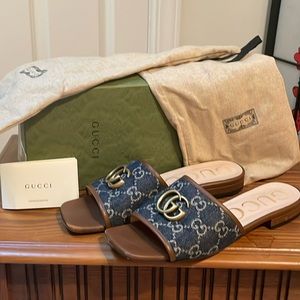 Gucci GG Blue Tea/Cuir E Sandals